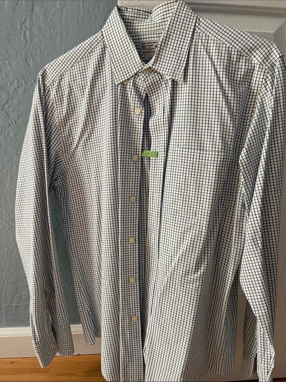 J. Crew White Shirt with Navy Windowpane Check
